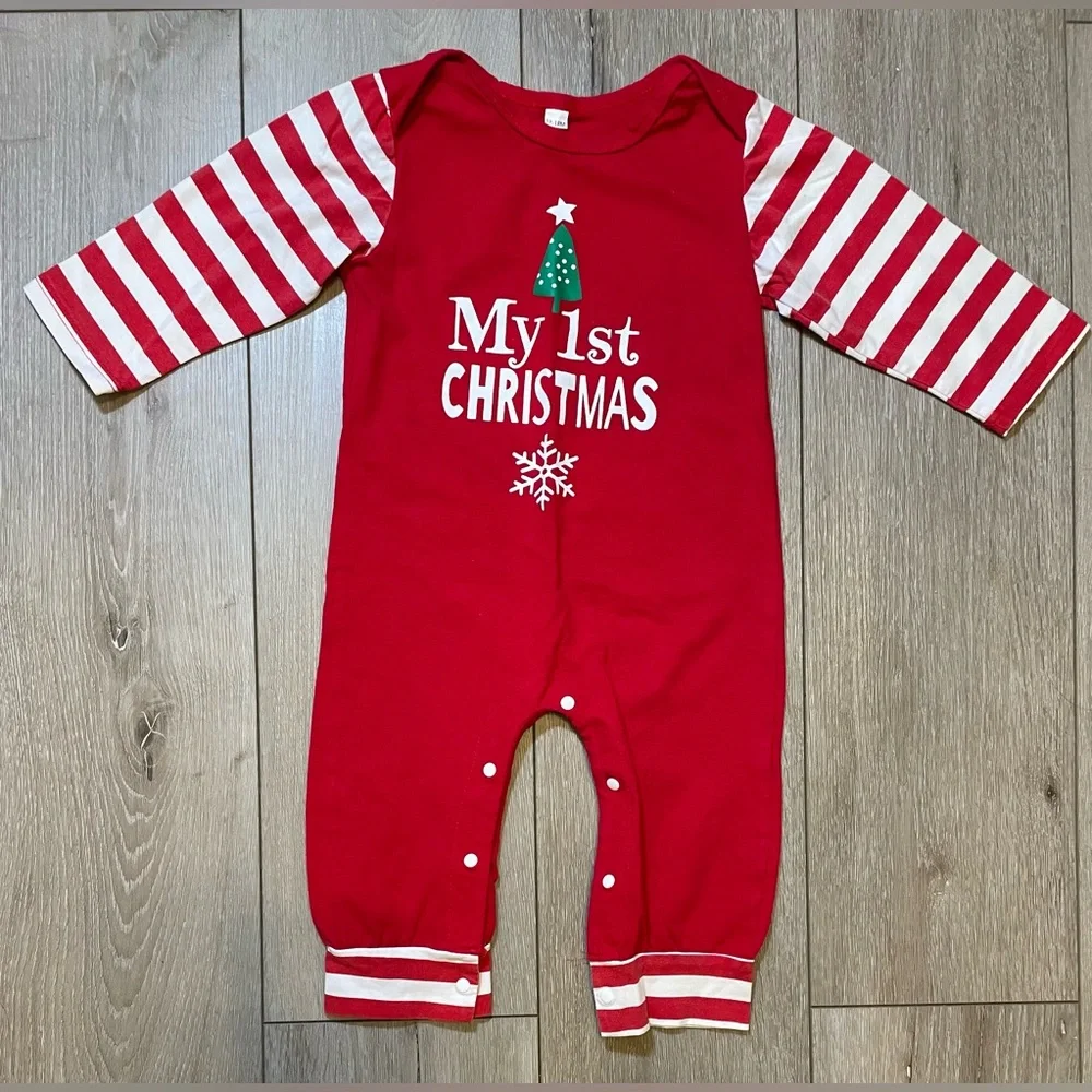 My First Christmas Red &‎ White Striped Baby Romper Jumpsuit Infant Baby 12-18 M